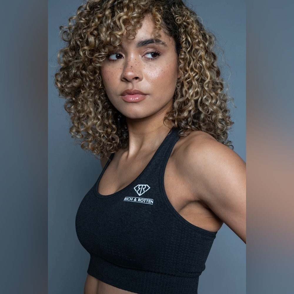 Rich & Rotten women’s sports bra Charcoal Gray size M NWOT